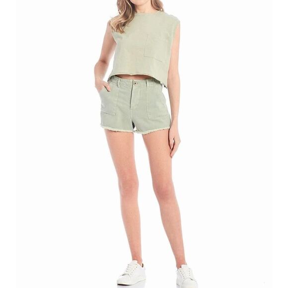 Chelsea & Violet Sage Frayed Hem Denim Shorts - Picture 1 of 9